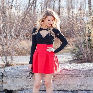 H&M Red Structured A-Line Skirt